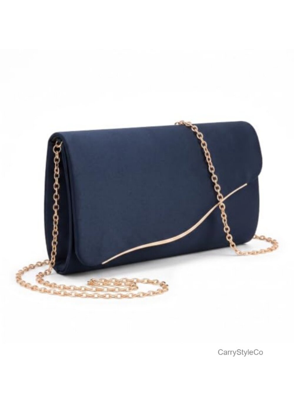 Faux Suede Envelope Clutch with Detachable Gold Chain Crossbody Strap
